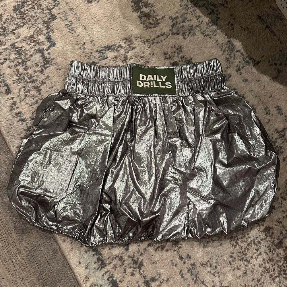 Daily Drills Metallic Silver Bubble Skirt